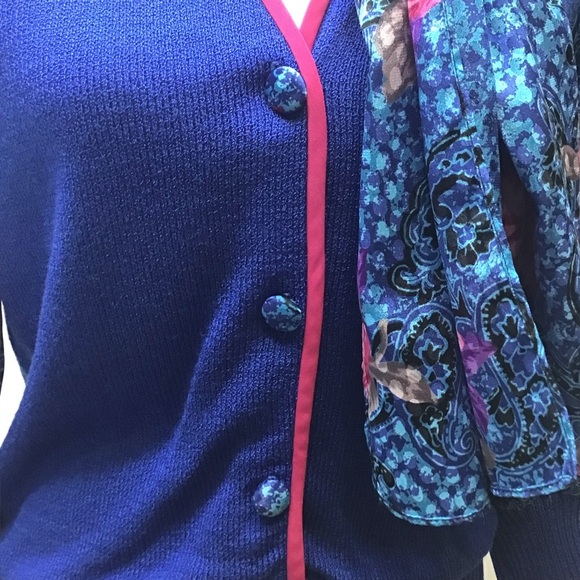 EUC Vintage Anthony Sicari 2pc Womens Blue Floral Scarf & Sweater Size 6 - Picture 7 of 9